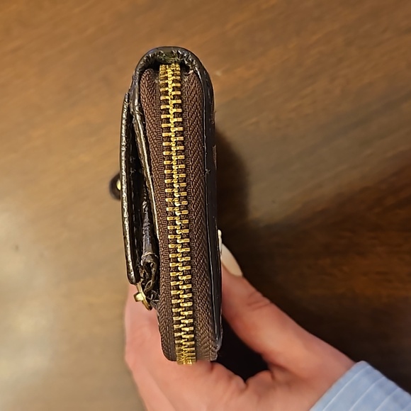 EUC COACH Vintage Zip Around Wallet Brown and Gold with Lilac Leather Interior - Picture 9 of 13